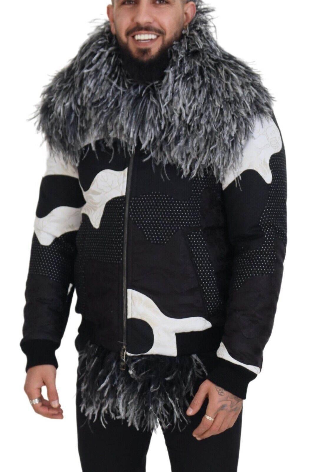 Dolce & Gabbana Black White Fur Shearling Full Zip Jacket - Hilstor