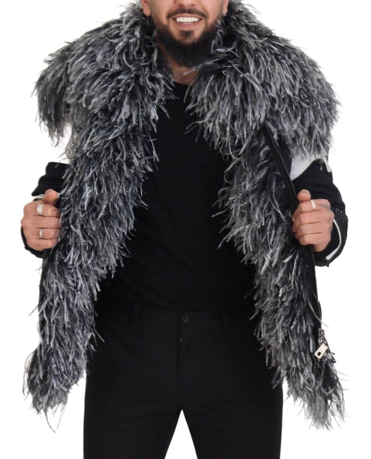 Dolce & Gabbana Black White Fur Shearling Full Zip Jacket - Hilstor