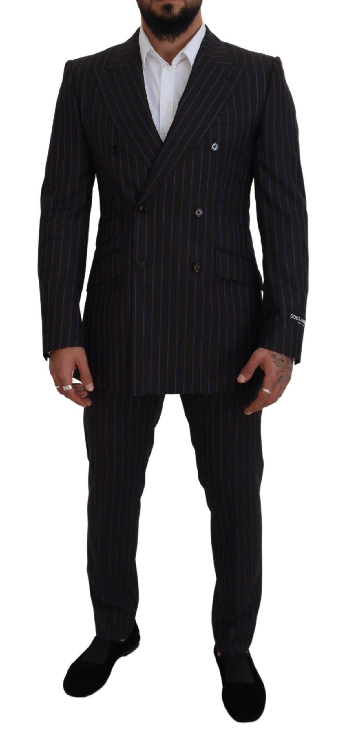 Dolce & Gabbana Black Striped Wool Formal 2 Piece Suit - Hilstor