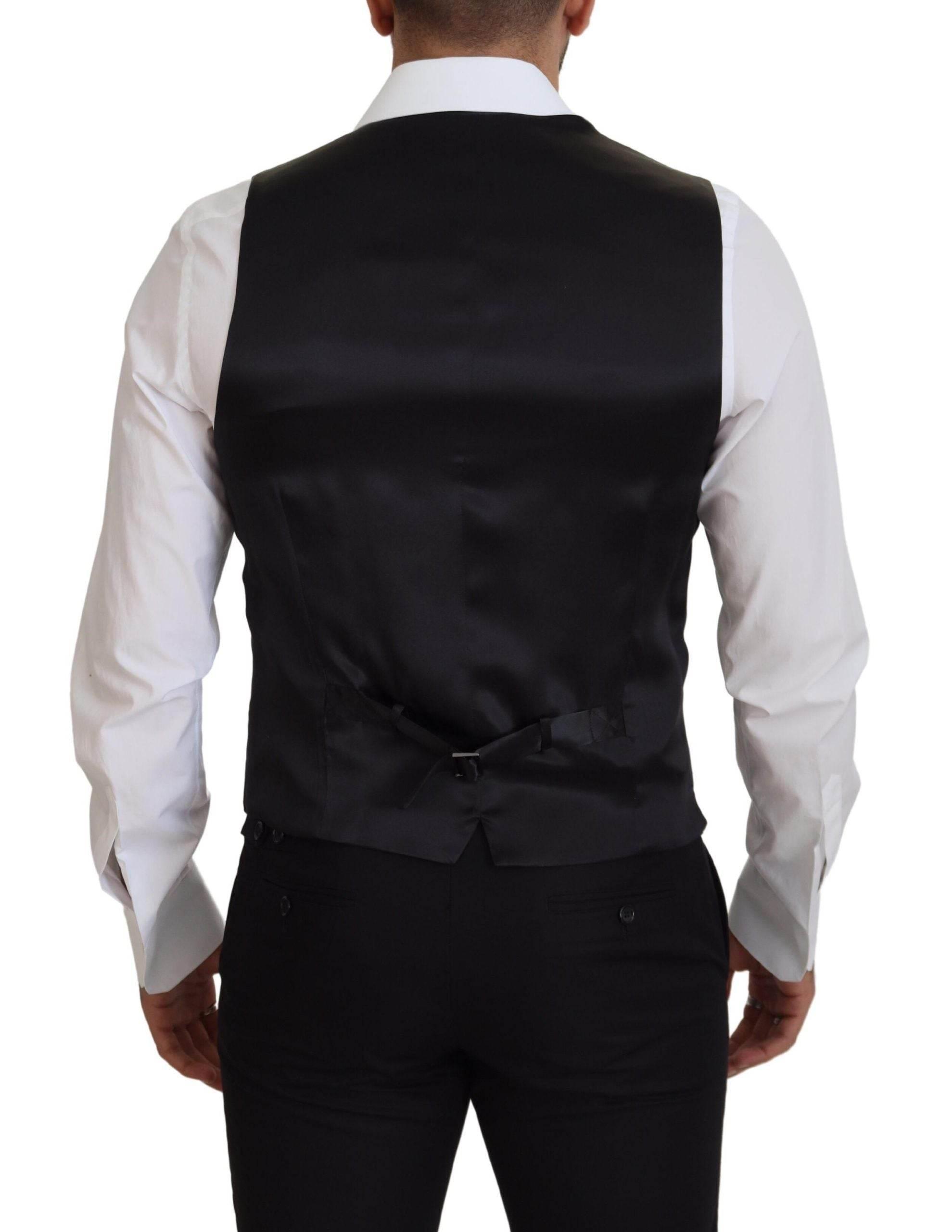 Dolce & Gabbana Black Virgin Wool Waistcoat Formal Dress Vest - Hilstor