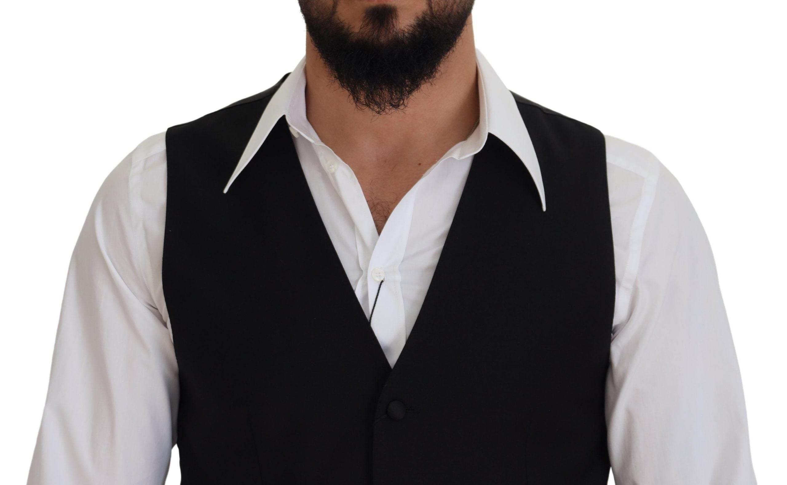 Dolce & Gabbana Black Virgin Wool Waistcoat Formal Dress Vest - Hilstor