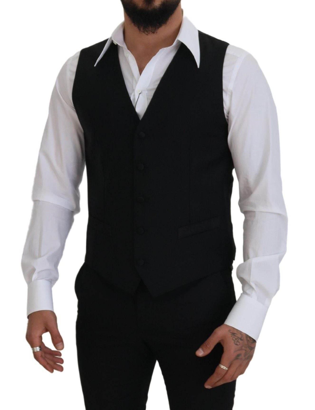 Dolce & Gabbana Black Virgin Wool Waistcoat Formal Dress Vest - Hilstor