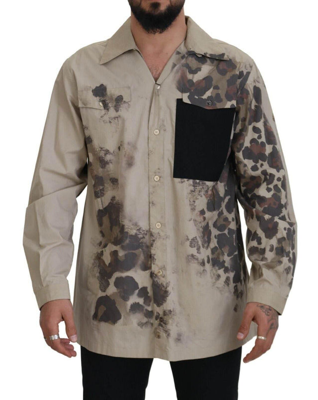 Dolce & Gabbana Beige Camouflage Cotton Long Sleeves Shirt - Hilstor