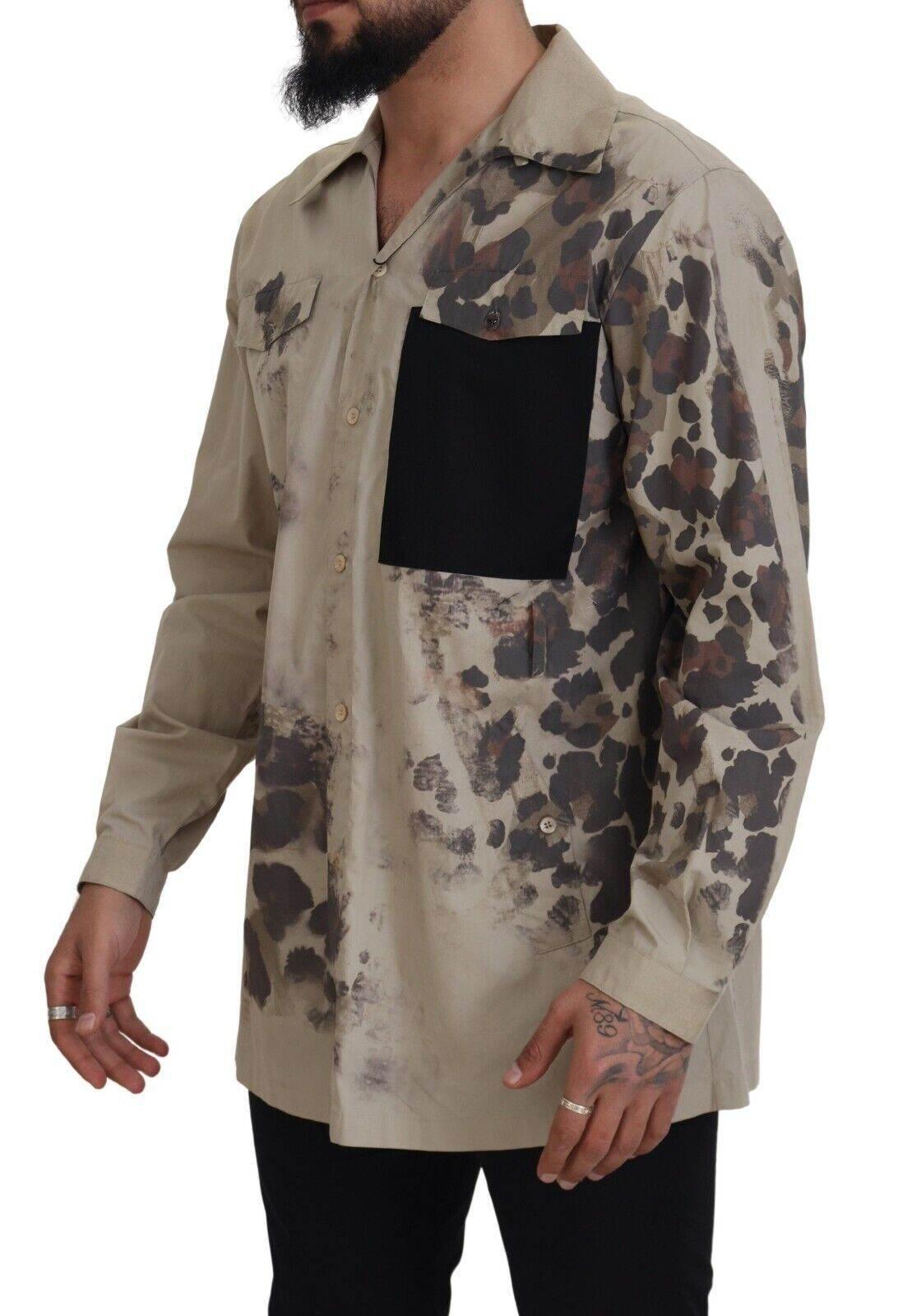 Dolce & Gabbana Beige Camouflage Cotton Long Sleeves Shirt - Hilstor