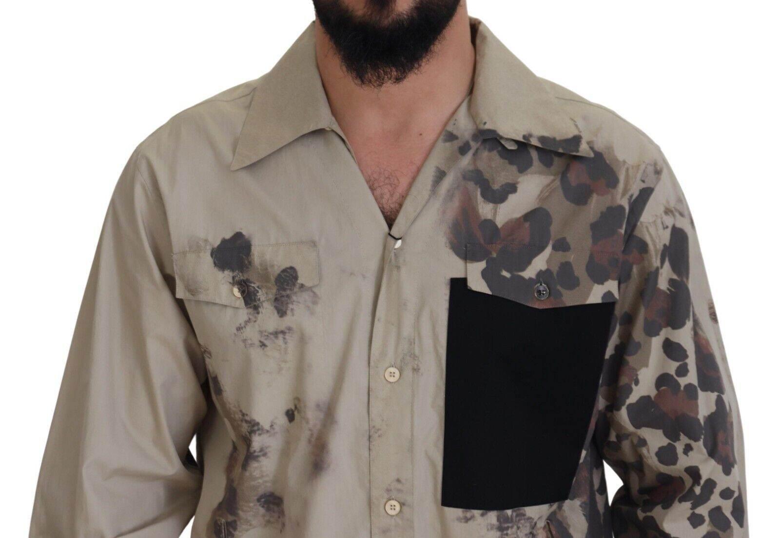 Dolce & Gabbana Beige Camouflage Cotton Long Sleeves Shirt - Hilstor
