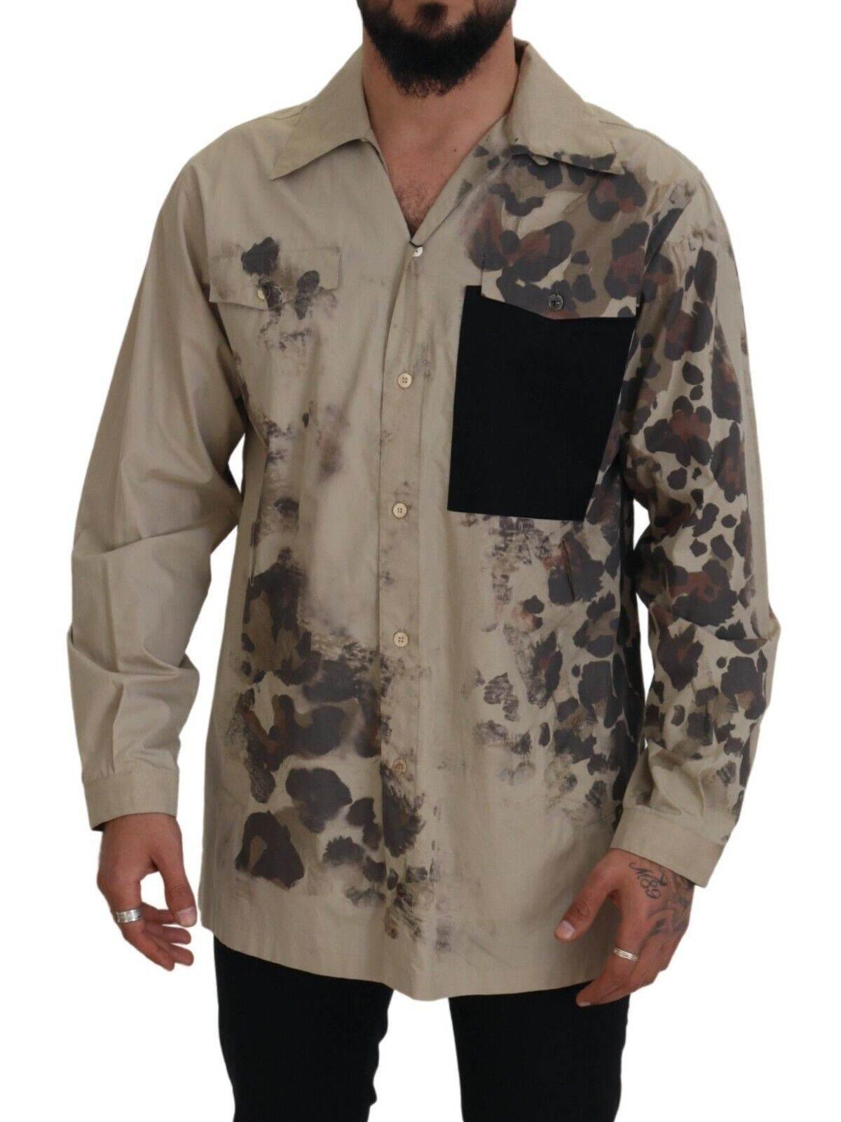 Dolce & Gabbana Beige Camouflage Cotton Long Sleeves Shirt - Hilstor