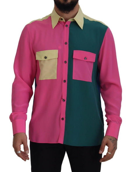 Dolce & Gabbana Elegant Multicolor Silk Button-Down Shirt - Hilstor