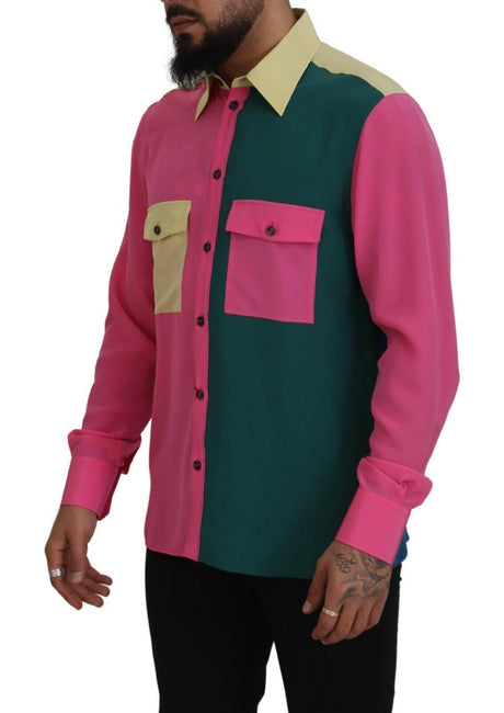 Dolce & Gabbana Elegant Multicolor Silk Button-Down Shirt - Hilstor