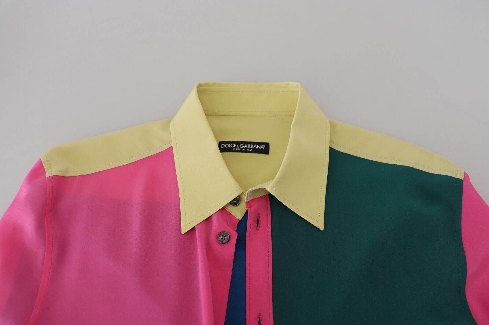 Dolce & Gabbana Elegant Multicolor Silk Button-Down Shirt - Hilstor