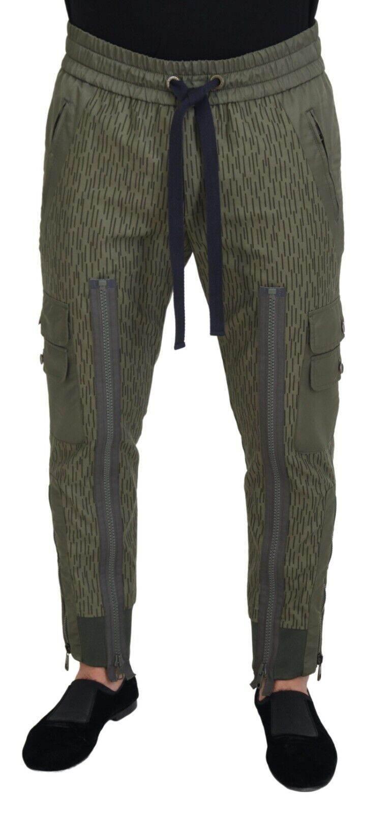 Dolce & Gabbana Green Striped Cargo Zipper Leg Men Trouser Pants - Hilstor
