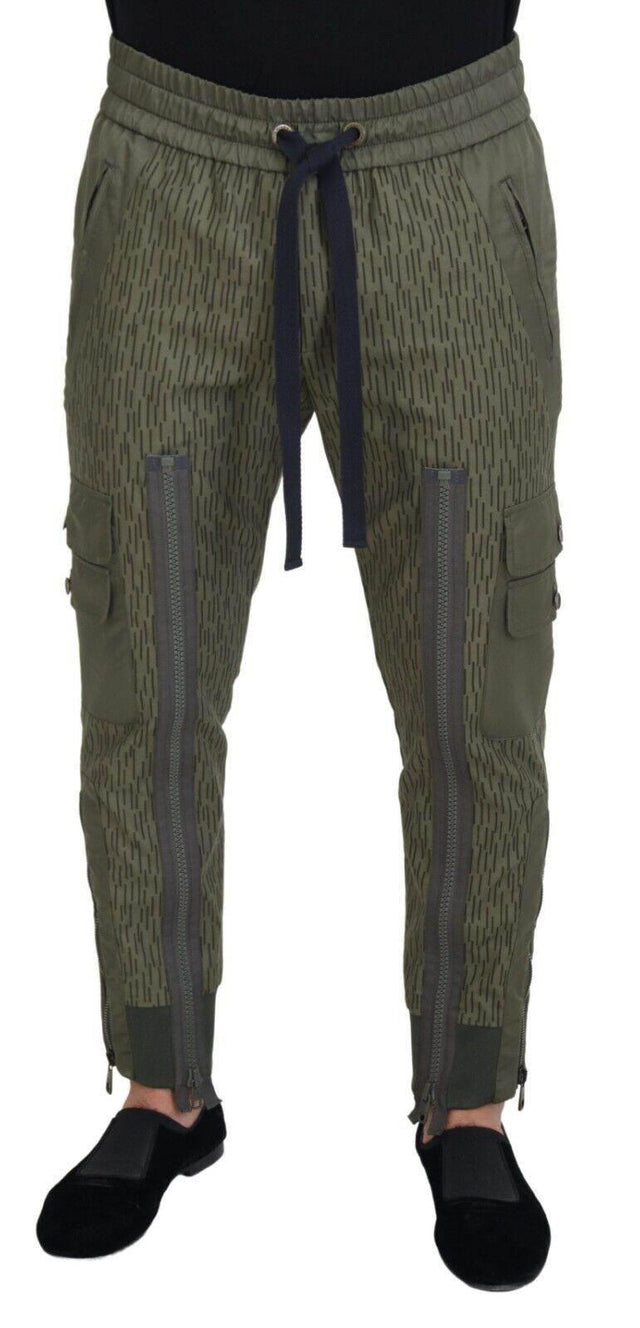 Dolce & Gabbana Green Striped Cargo Zipper Leg Men Trouser Pants - Hilstor