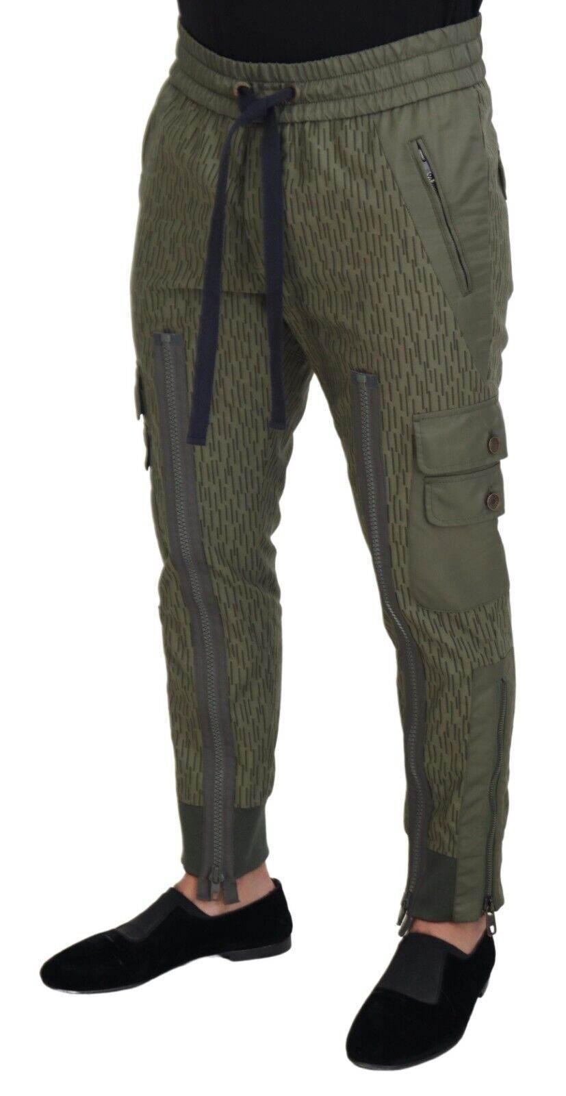 Dolce & Gabbana Green Striped Cargo Zipper Leg Men Trouser Pants - Hilstor