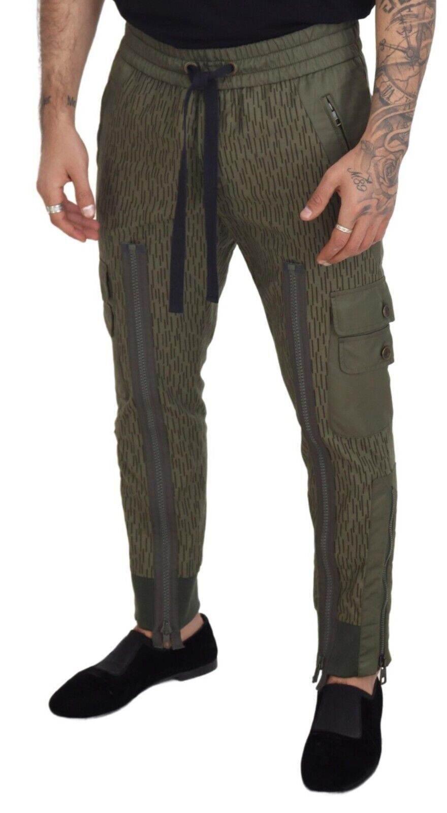 Dolce & Gabbana Green Striped Cargo Zipper Leg Men Trouser Pants - Hilstor