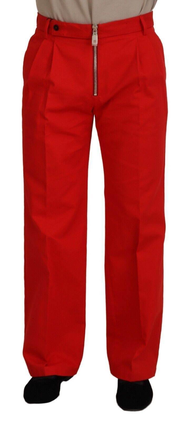 Dolce & Gabbana Red Straight Fit Men Trousers Cotton Pants - Hilstor