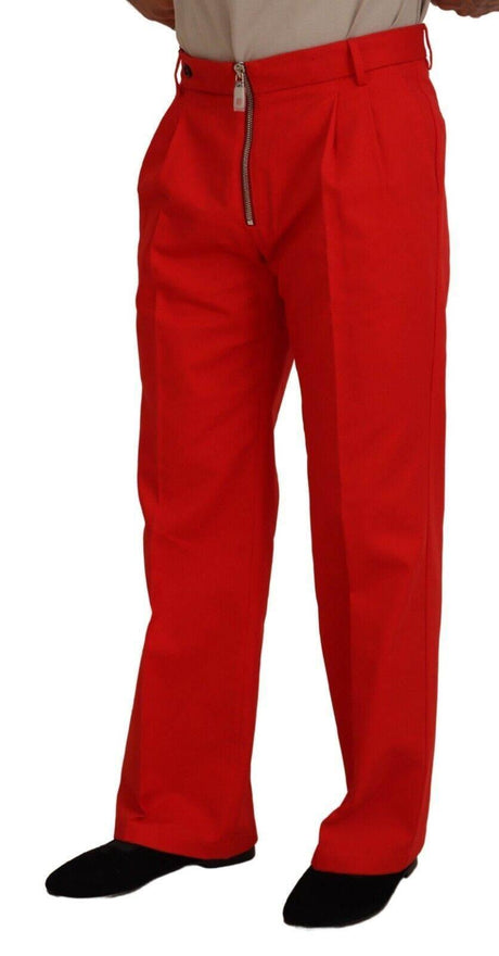 Dolce & Gabbana Red Straight Fit Men Trousers Cotton Pants - Hilstor