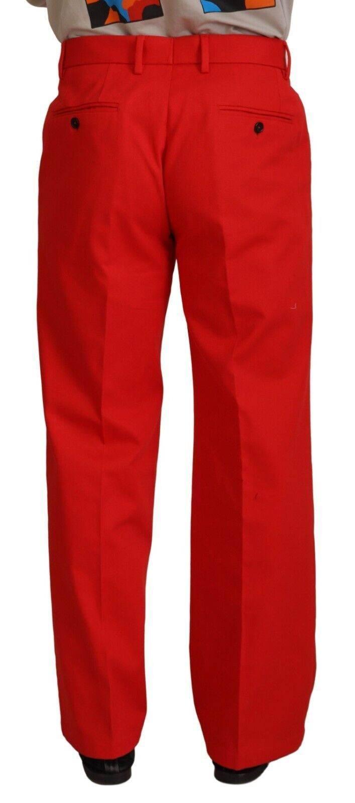 Dolce & Gabbana Red Straight Fit Men Trousers Cotton Pants - Hilstor