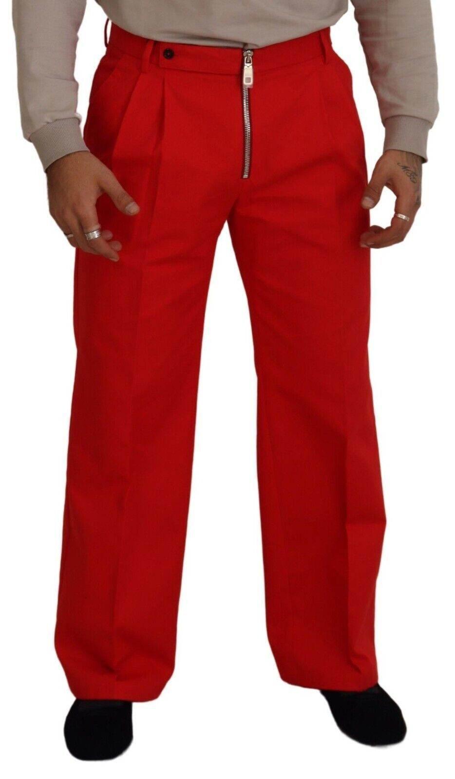 Dolce & Gabbana Red Straight Fit Men Trousers Cotton Pants - Hilstor