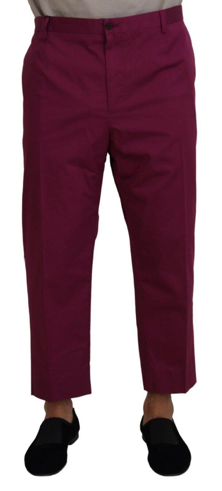 Dolce & Gabbana Magenta Cotton DG Logo Pocket Trouser Pants - Hilstor