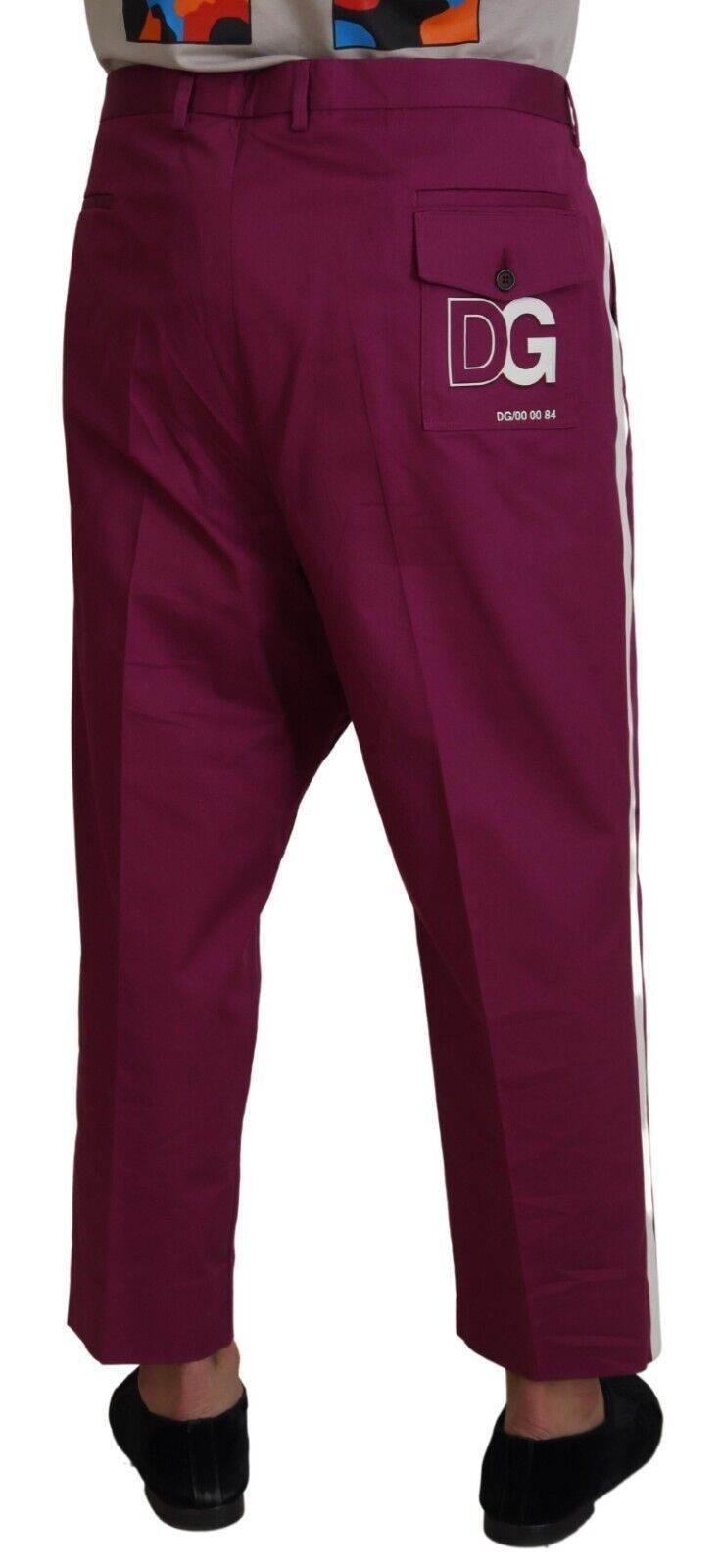 Dolce & Gabbana Magenta Cotton DG Logo Pocket Trouser Pants - Hilstor
