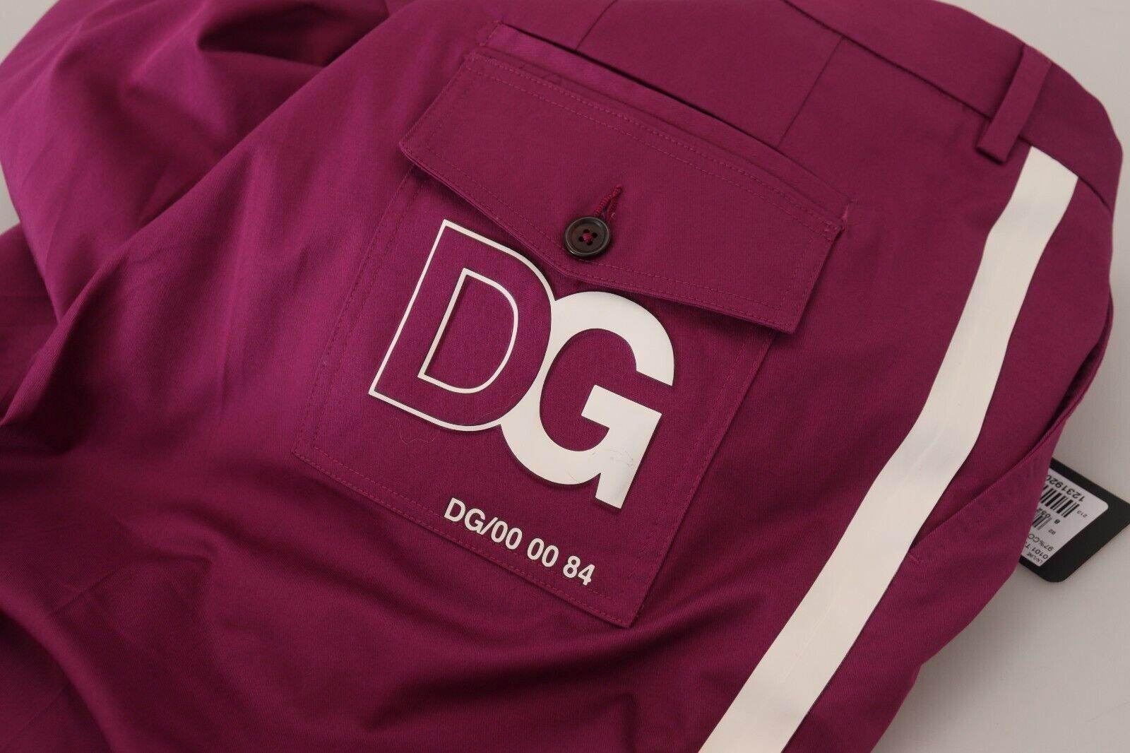 Dolce & Gabbana Magenta Cotton DG Logo Pocket Trouser Pants - Hilstor