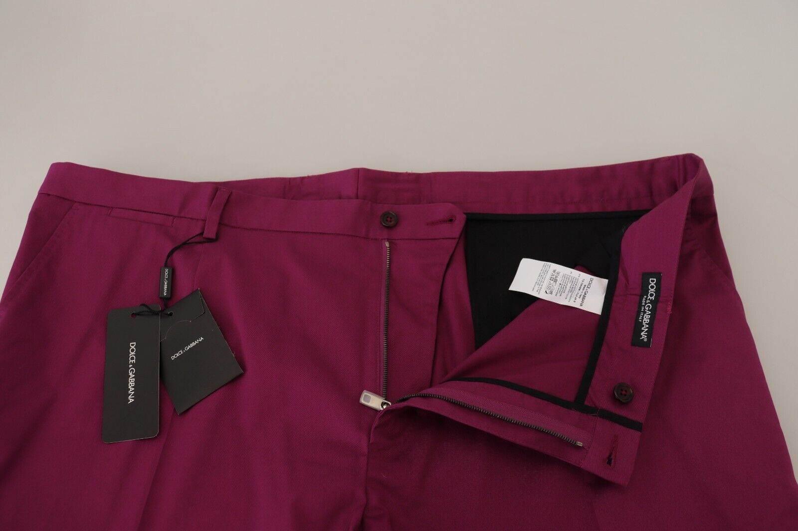 Dolce & Gabbana Magenta Cotton DG Logo Pocket Trouser Pants - Hilstor