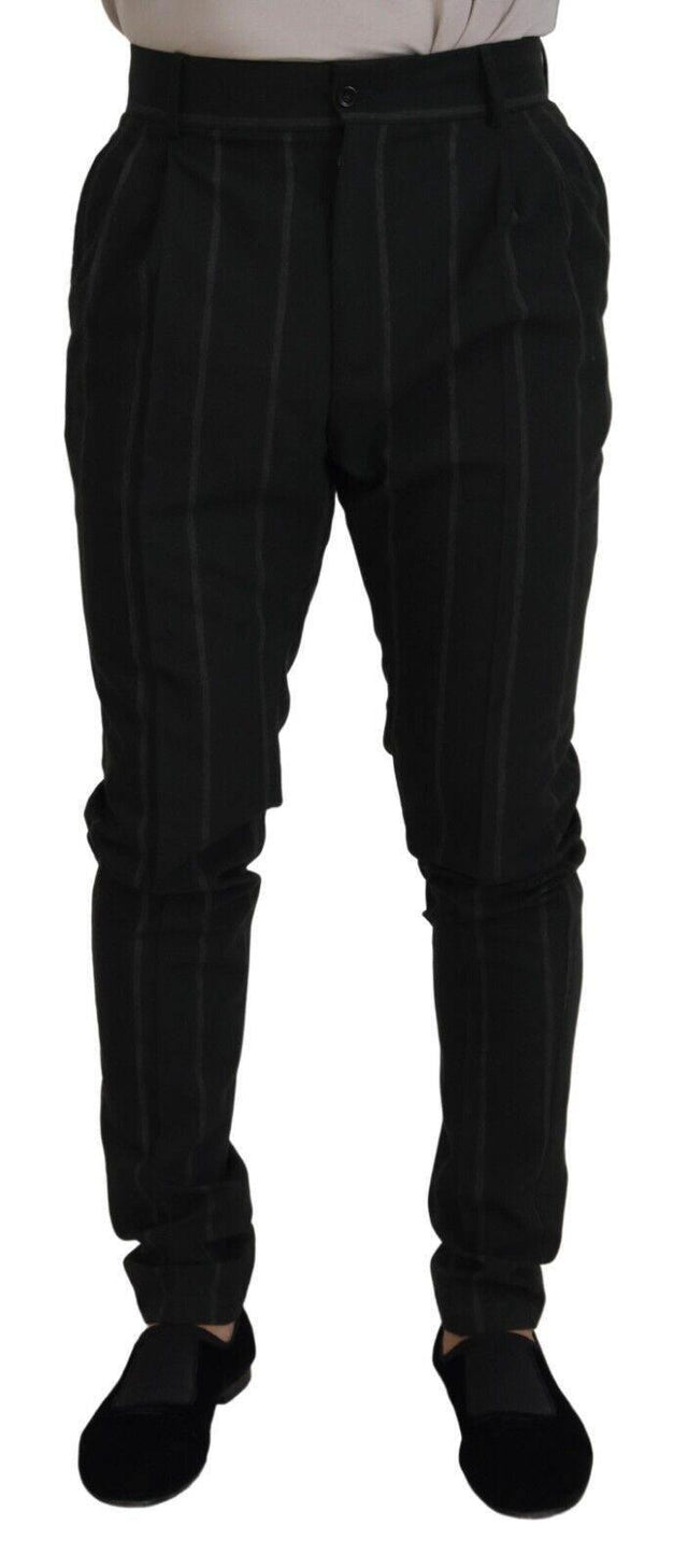 Dolce & Gabbana Black Striped Men Trousers Cotton Pants - Hilstor
