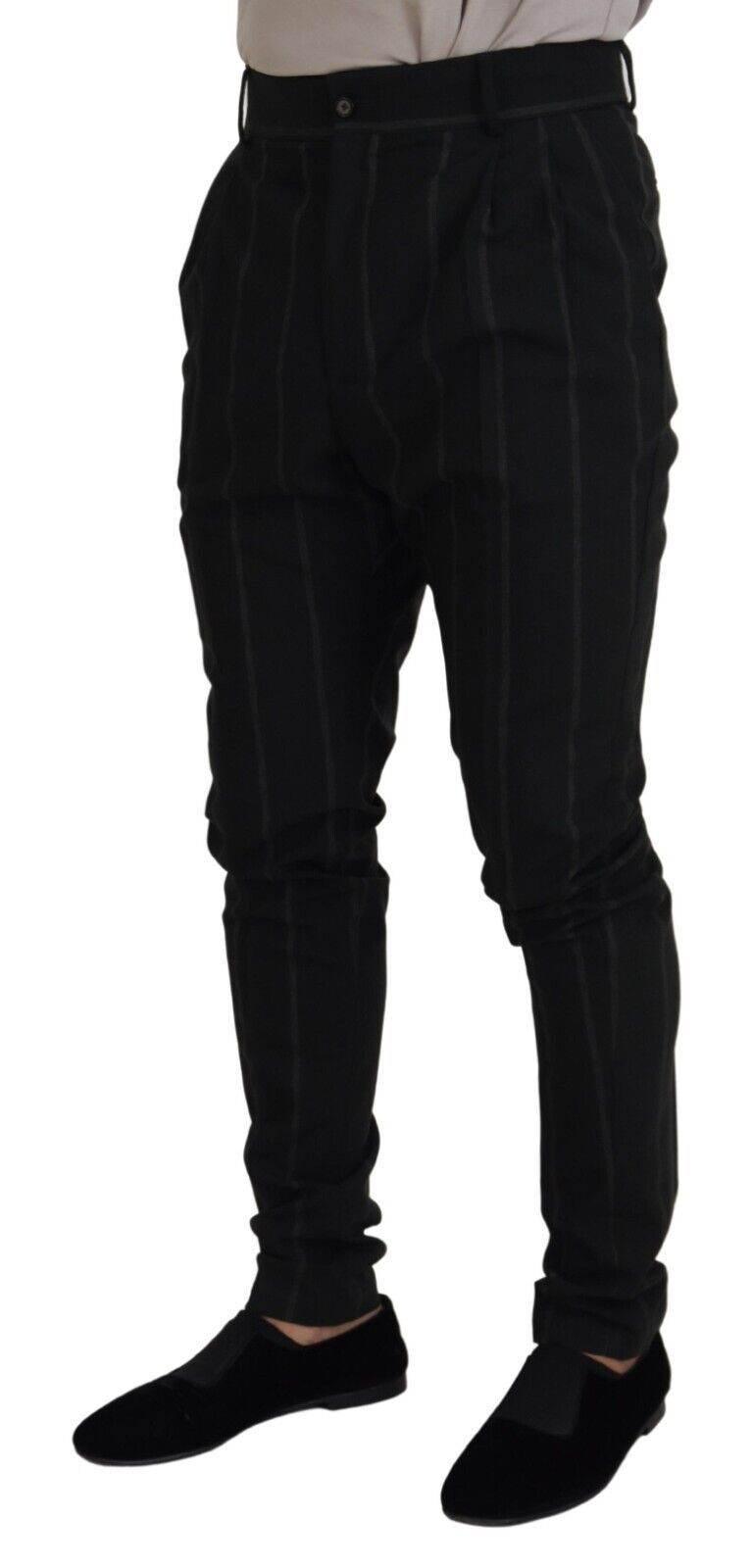 Dolce & Gabbana Black Striped Men Trousers Cotton Pants - Hilstor