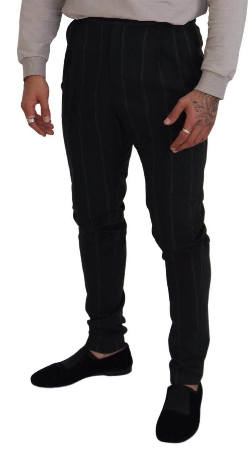 Dolce & Gabbana Black Striped Men Trousers Cotton Pants - Hilstor