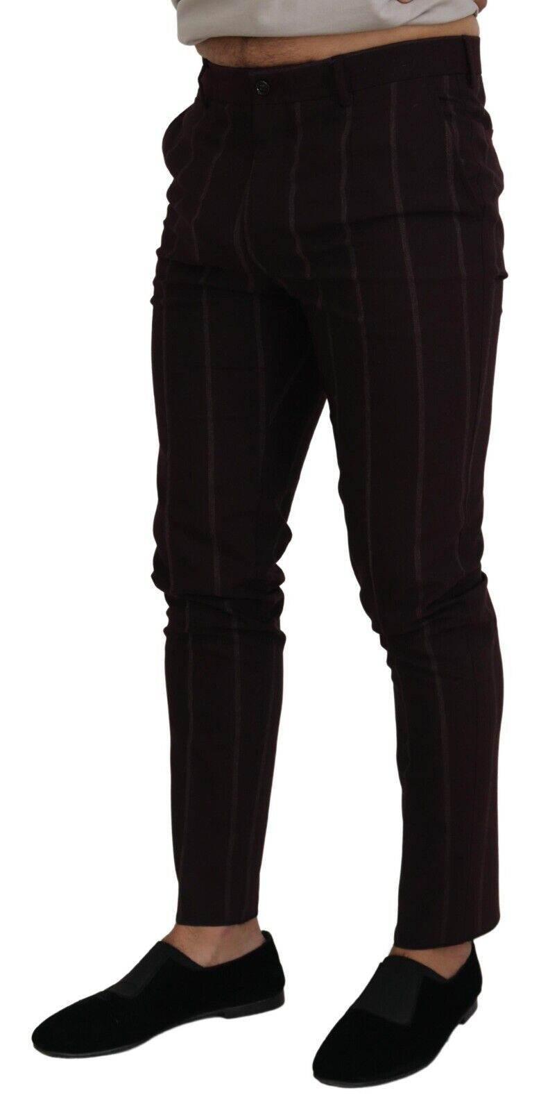 Dolce & Gabbana Brown Striped Men Trousers Cotton Pants - Hilstor