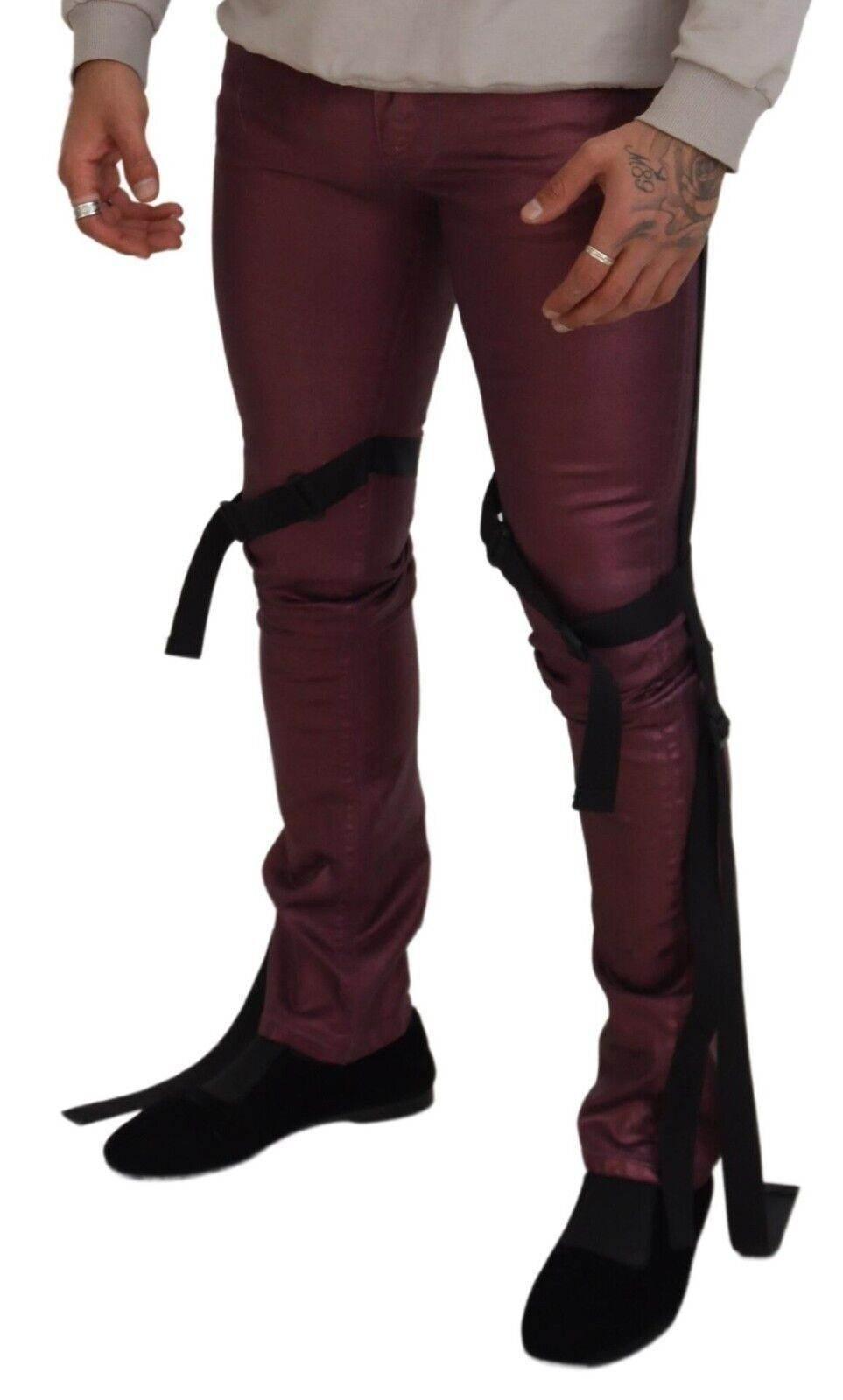 Dolce & Gabbana Magenta Cotton Men Casual Harness Denim Jeans - Hilstor