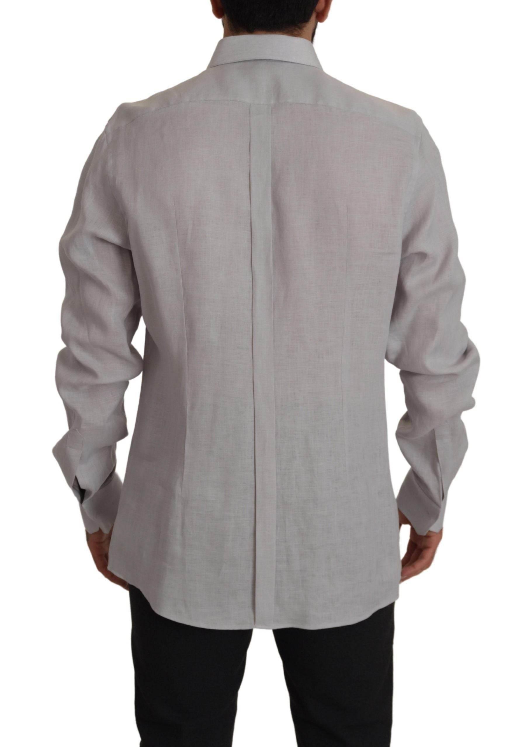Dolce & Gabbana Gray Linen Long Sleeves Formal GOLD Shirt - Hilstor