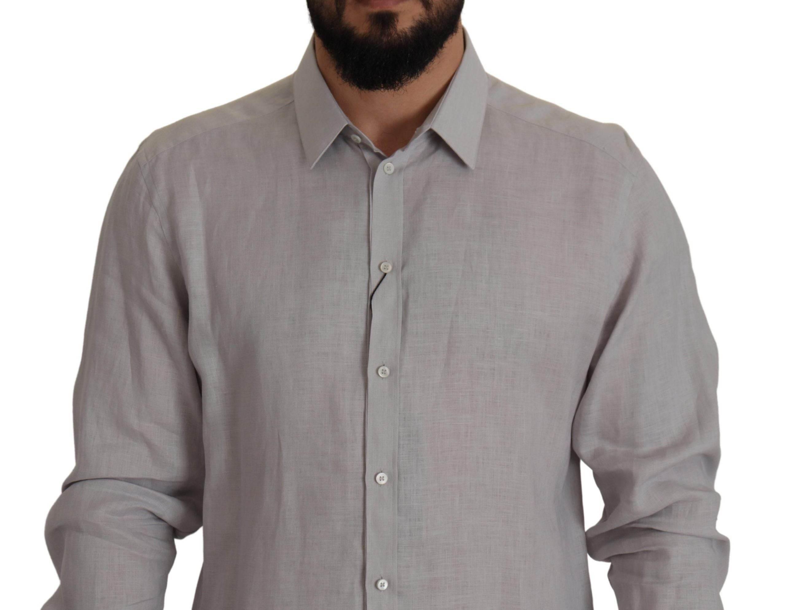 Dolce & Gabbana Gray Linen Long Sleeves Formal GOLD Shirt - Hilstor