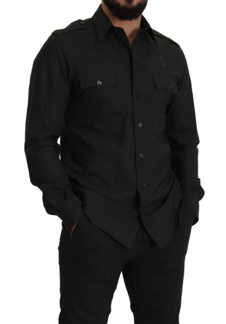 Dolce & Gabbana Dark Green Cotton Slim Fit Casual Men Shirt - Hilstor