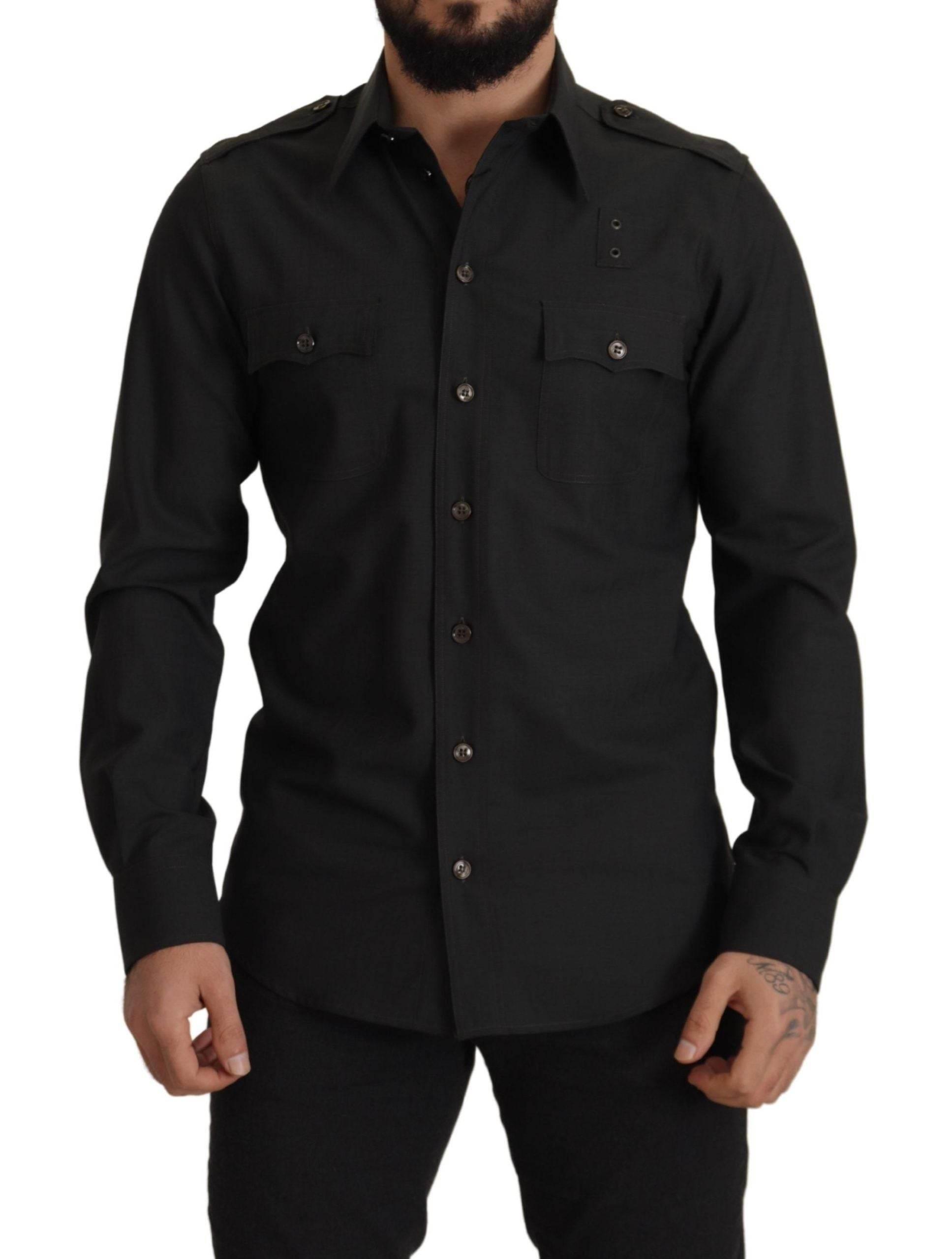 Dolce & Gabbana Dark Green Cotton Slim Fit Casual Men Shirt - Hilstor