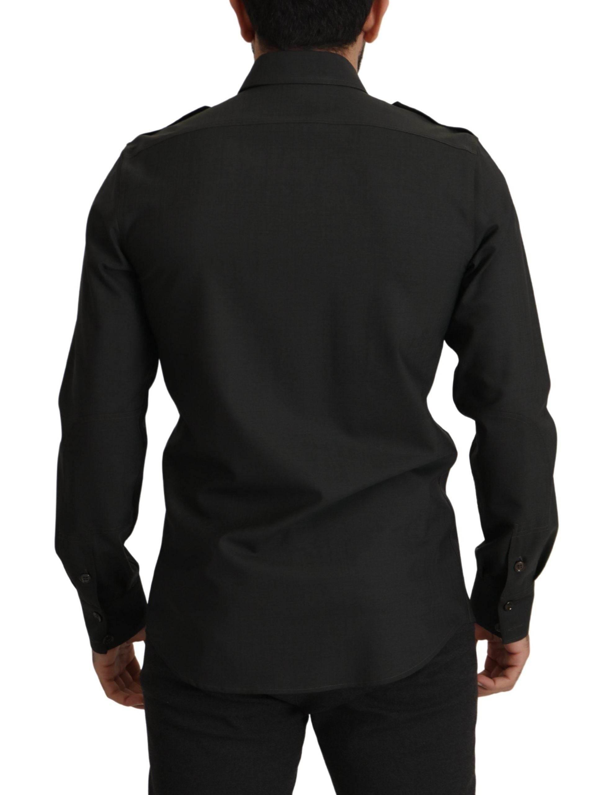 Dolce & Gabbana Dark Green Cotton Slim Fit Casual Men Shirt - Hilstor