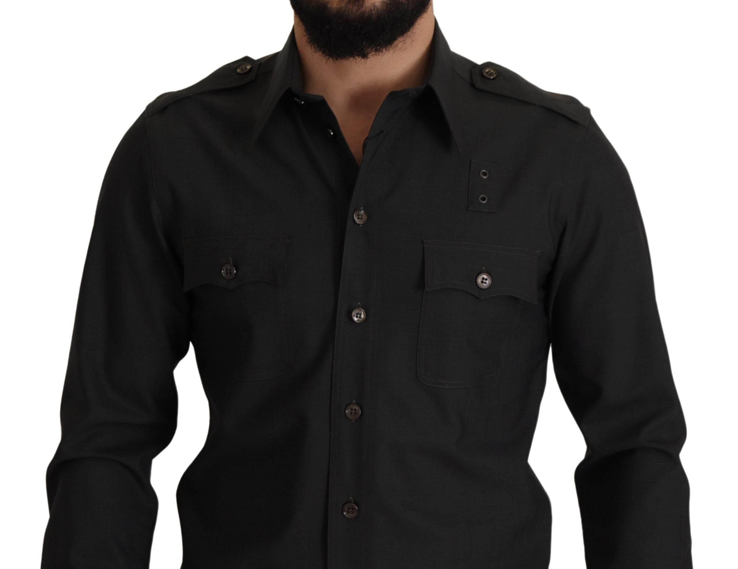 Dolce & Gabbana Dark Green Cotton Slim Fit Casual Men Shirt - Hilstor