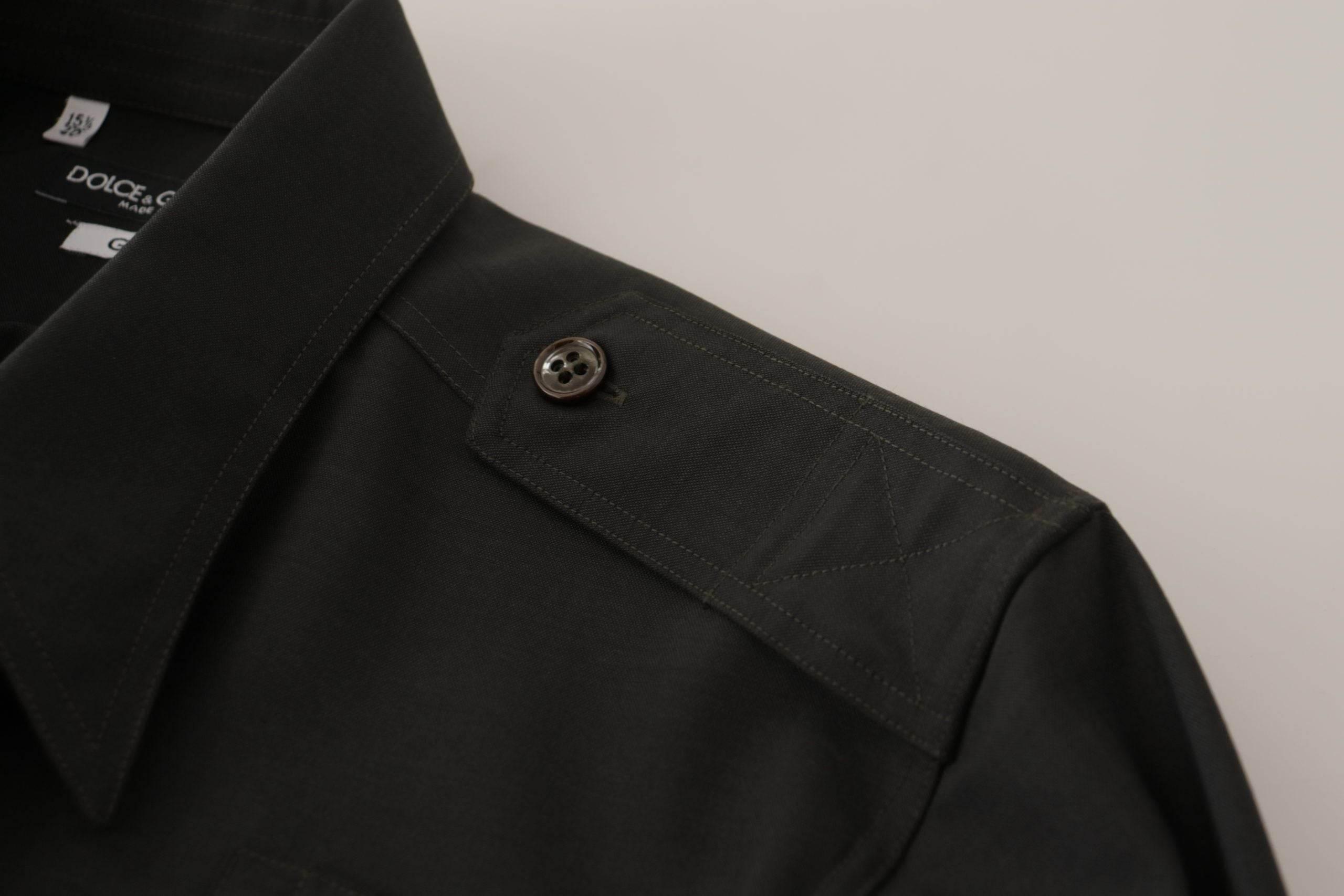 Dolce & Gabbana Dark Green Cotton Slim Fit Casual Men Shirt - Hilstor