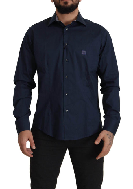 Roberto Cavalli Navy Blue Cotton Dress Formal Shirt - Hilstor
