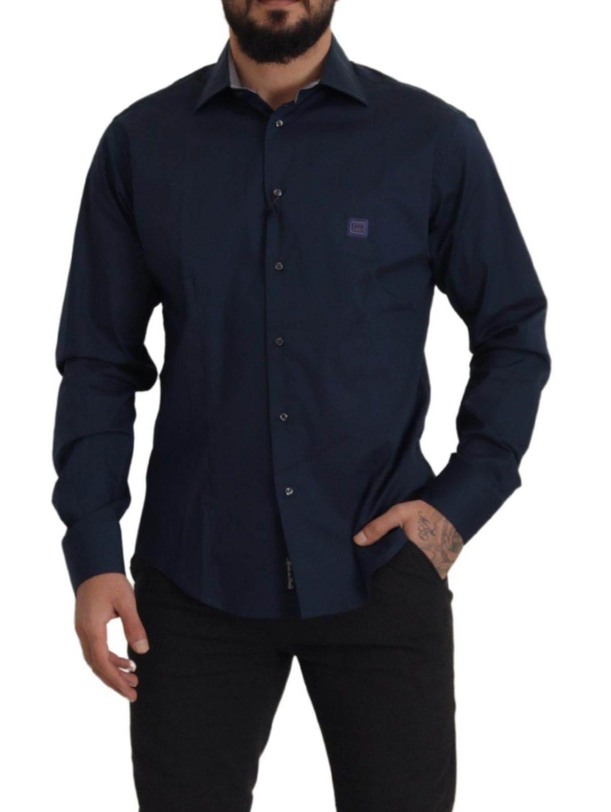 Roberto Cavalli Navy Blue Cotton Dress Formal Shirt - Hilstor