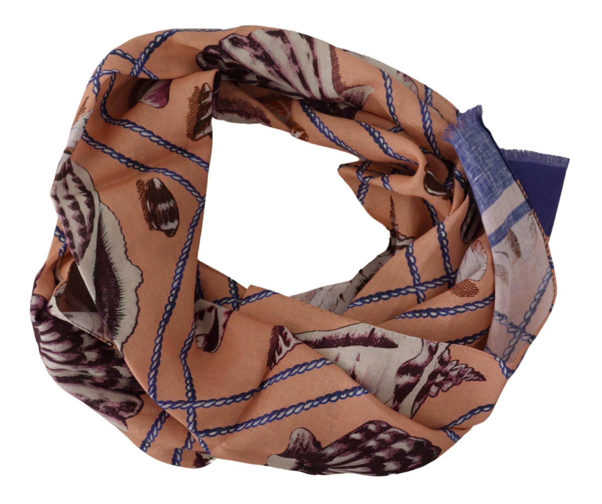 Dolce & Gabbana Blue Linen Seashell Pattern Mens Wrap Shawl Scarf - Hilstor