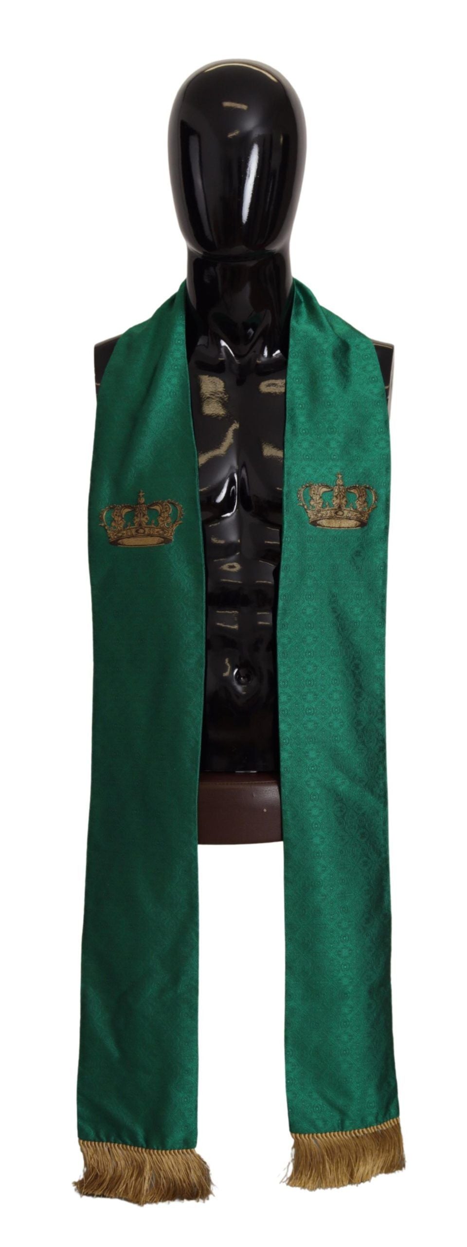 Dolce &amp; Gabbana Grøn Krone Broderet Sjal Frynser Blandet Silke