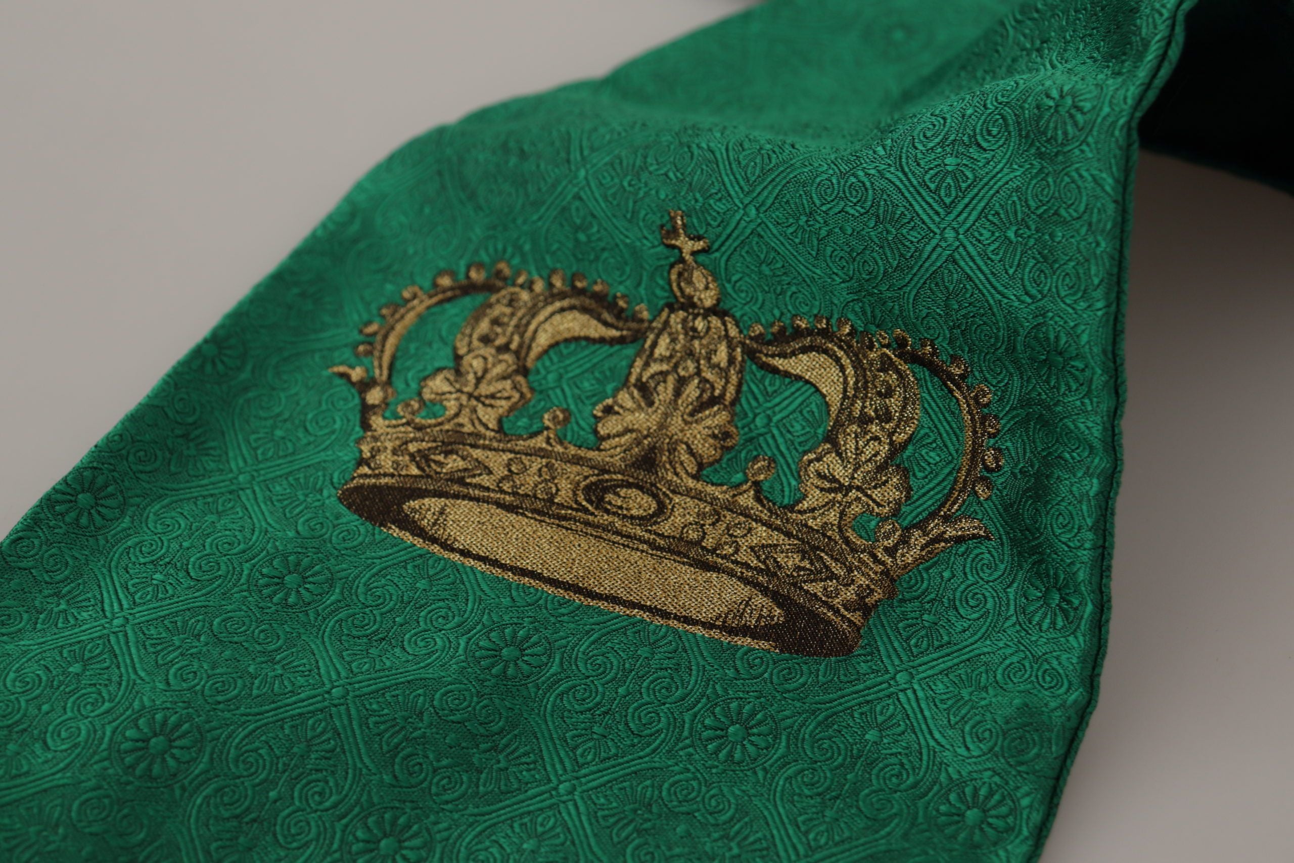 Dolce &amp; Gabbana Grøn Krone Broderet Sjal Frynser Blandet Silke