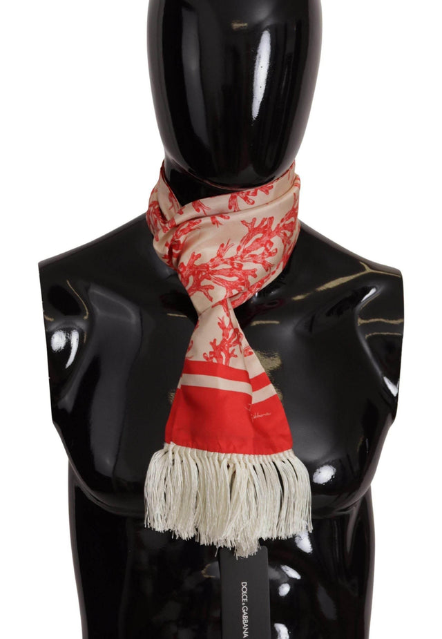 Dolce & Gabbana Elegant Silk Men's Scarf Wrap - Red Coral Print - Hilstor