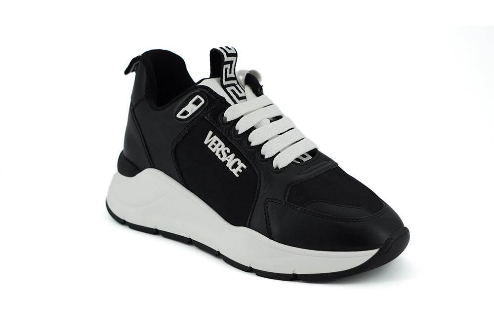 Versace Elegant Monochrome Leather Sneakers - Hilstor