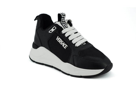 Versace Elegant Monochrome Leather Sneakers - Hilstor