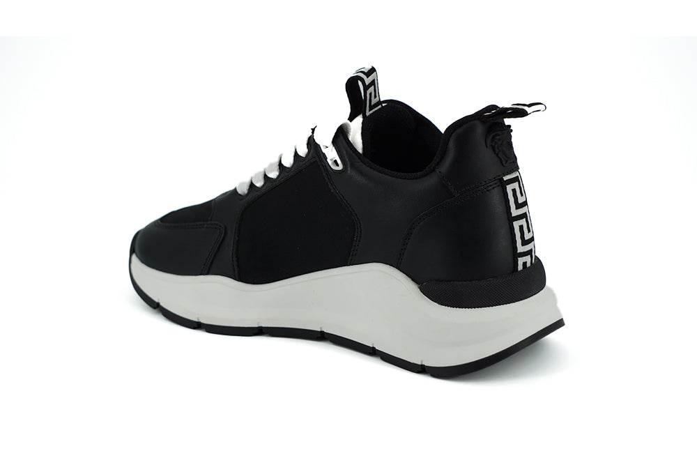 Versace Elegant Monochrome Leather Sneakers - Hilstor