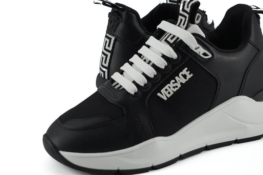 Versace Elegant Monochrome Leather Sneakers - Hilstor