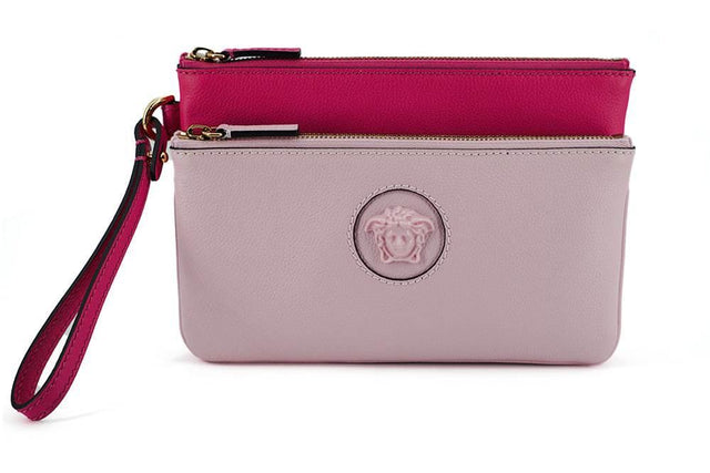 Versace Elegant Pink Leather Pouch Clutch - Hilstor
