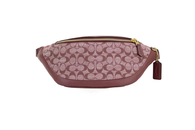 COACH Warren Wine Chambray Signature Canvas Pebbled Leather Belt Bag - Hilstor