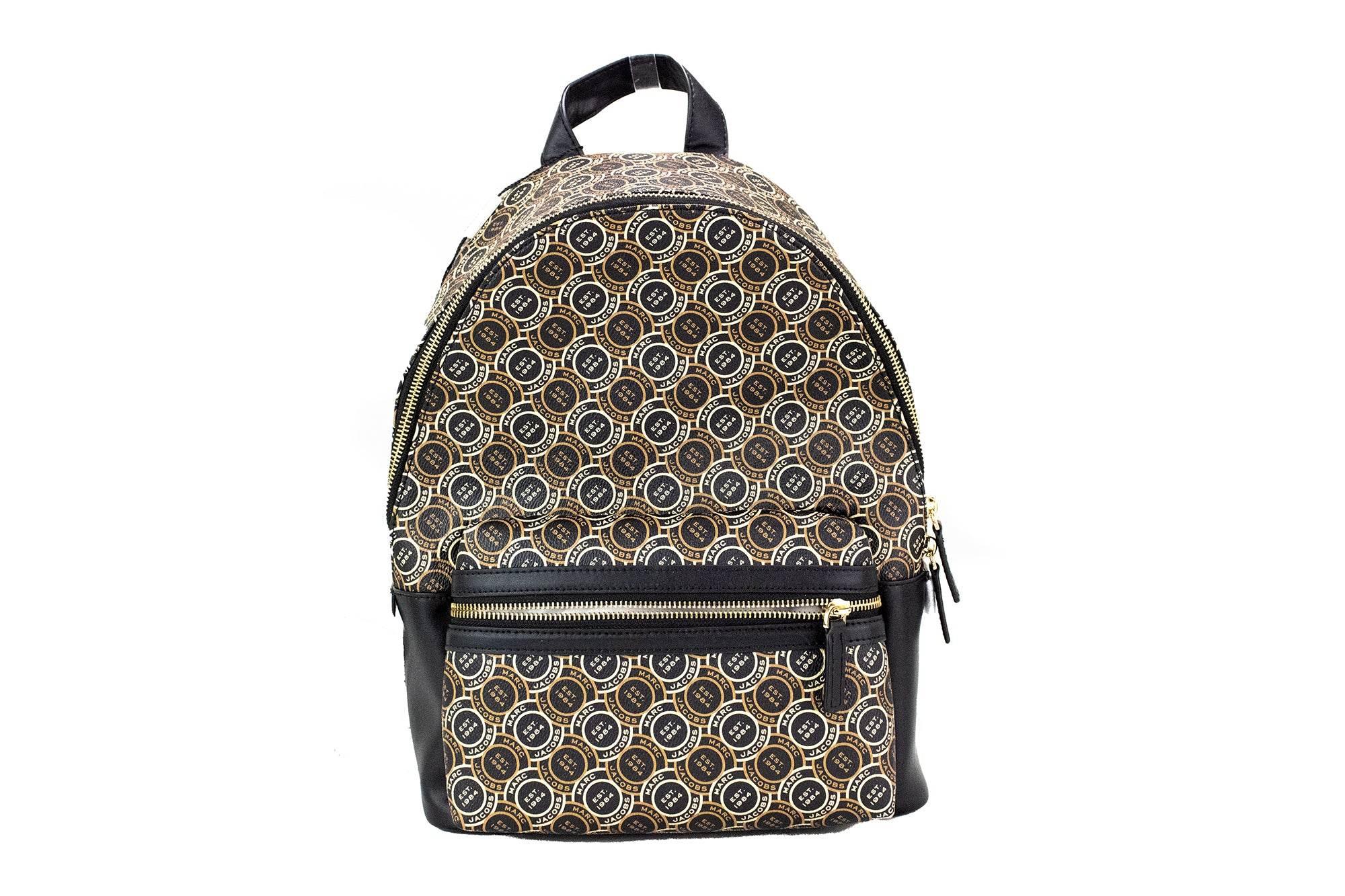Marc Jacobs Signet Medium Black Logo Printed Leather Shoulder Backpack Bookbag - Hilstor